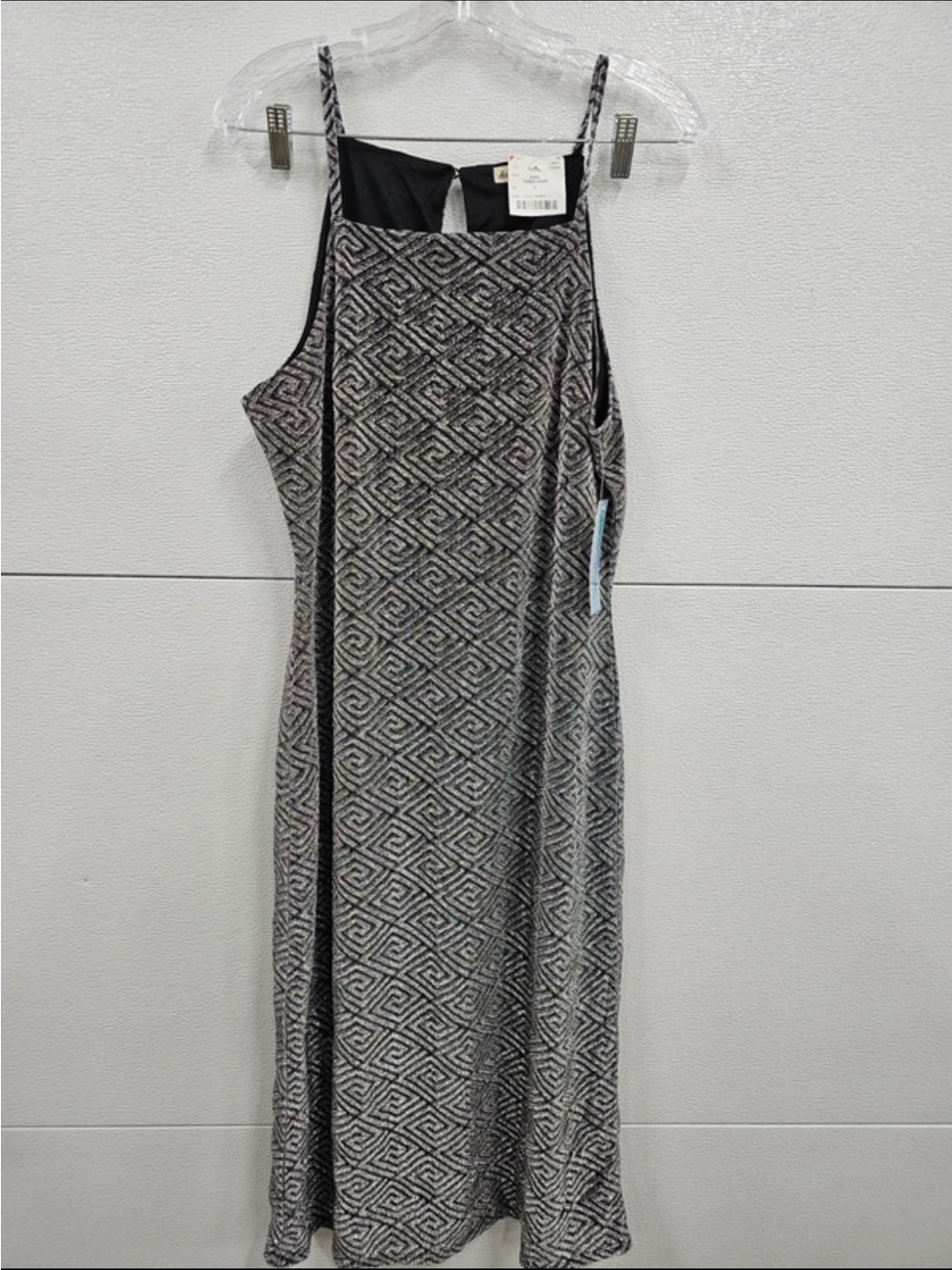 Derek Heart Halter Midi Dress XL - Black Silver Metallic Geometric - NWT